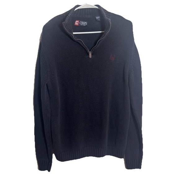Chaps Other - Chaps Men's Sweater‎ M Navy Blue Cotton Quarter Zip Mock Neck Pullover Knit